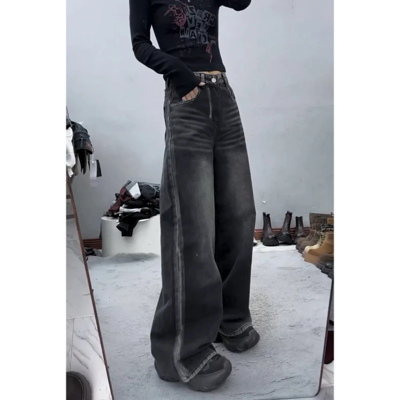 Aimeerosa/艾洛莎牛仔裤高腰显高显瘦长裤春季高级时尚百搭阔腿裤