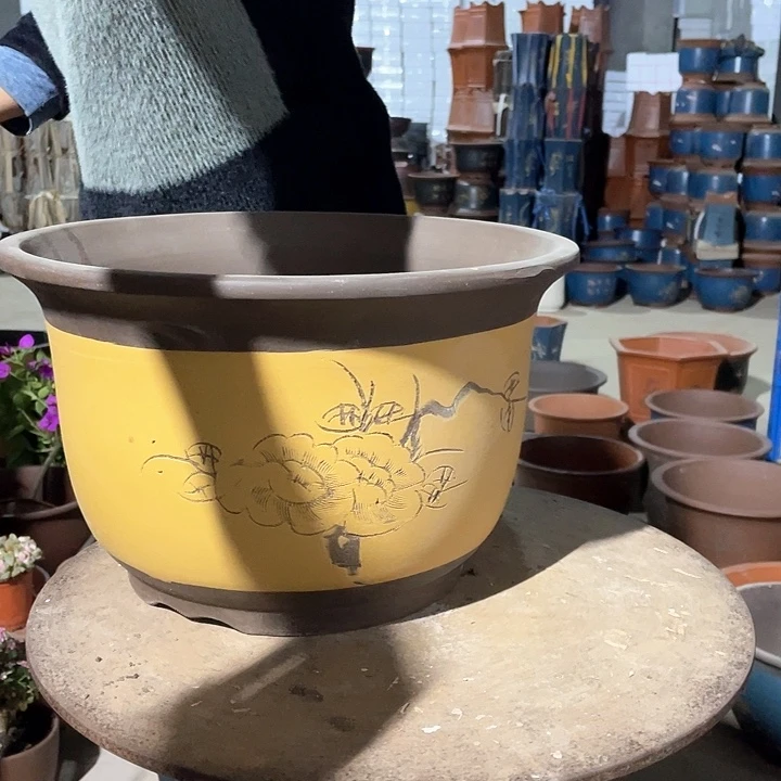 紫砂黄色种树花盆36