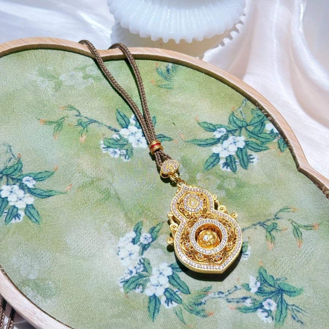 吊坠足银 足银镀金【人生四美葫芦吊坠】人生四美国风国潮葫芦