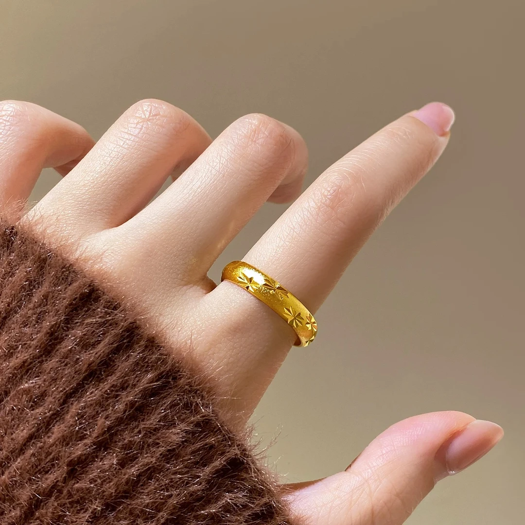 铜合金戒指 铜合金【今喜专属】古法传承刻纹八芒星素圈活口戒指