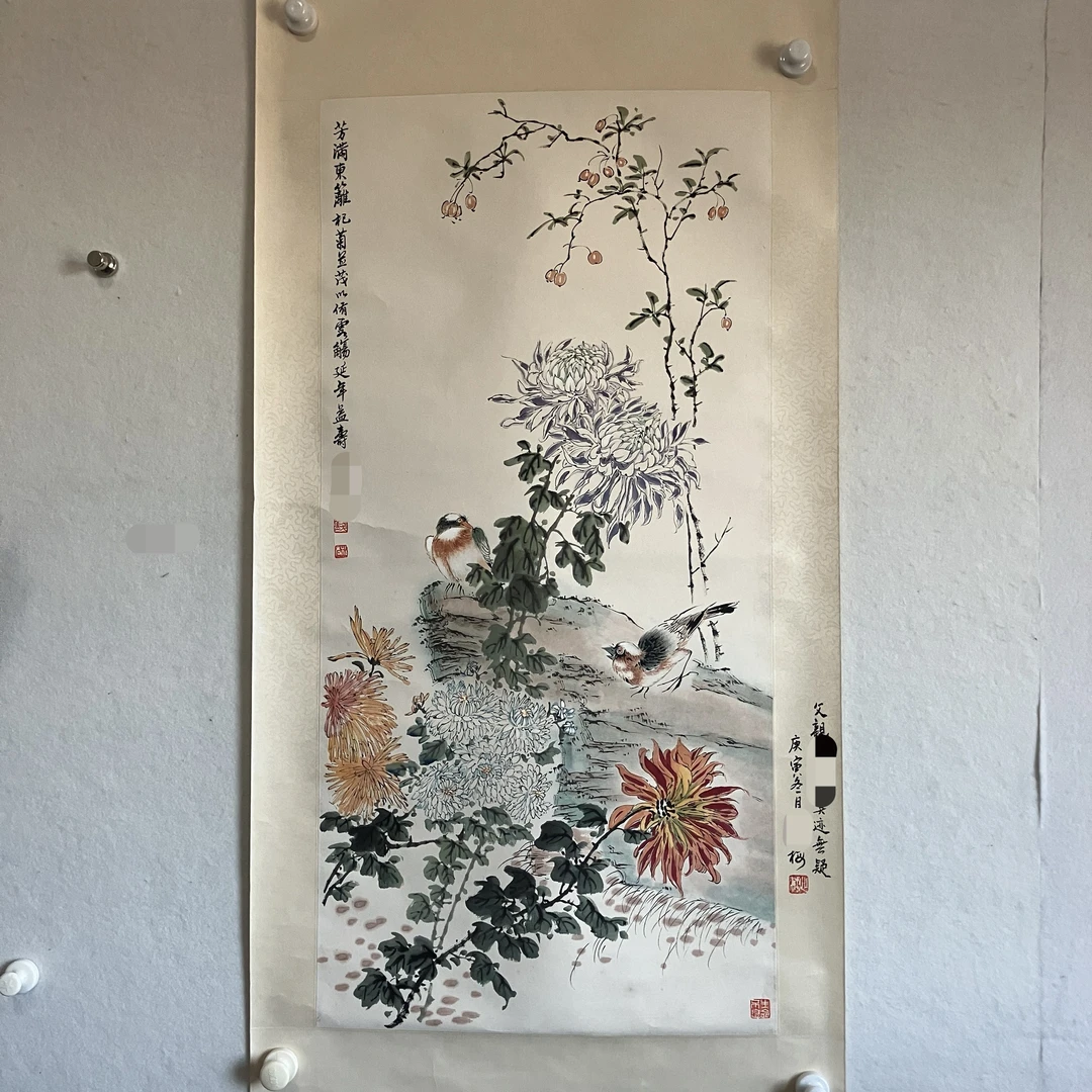 ZX093  花鸟  纸本设色立轴 95×46cm