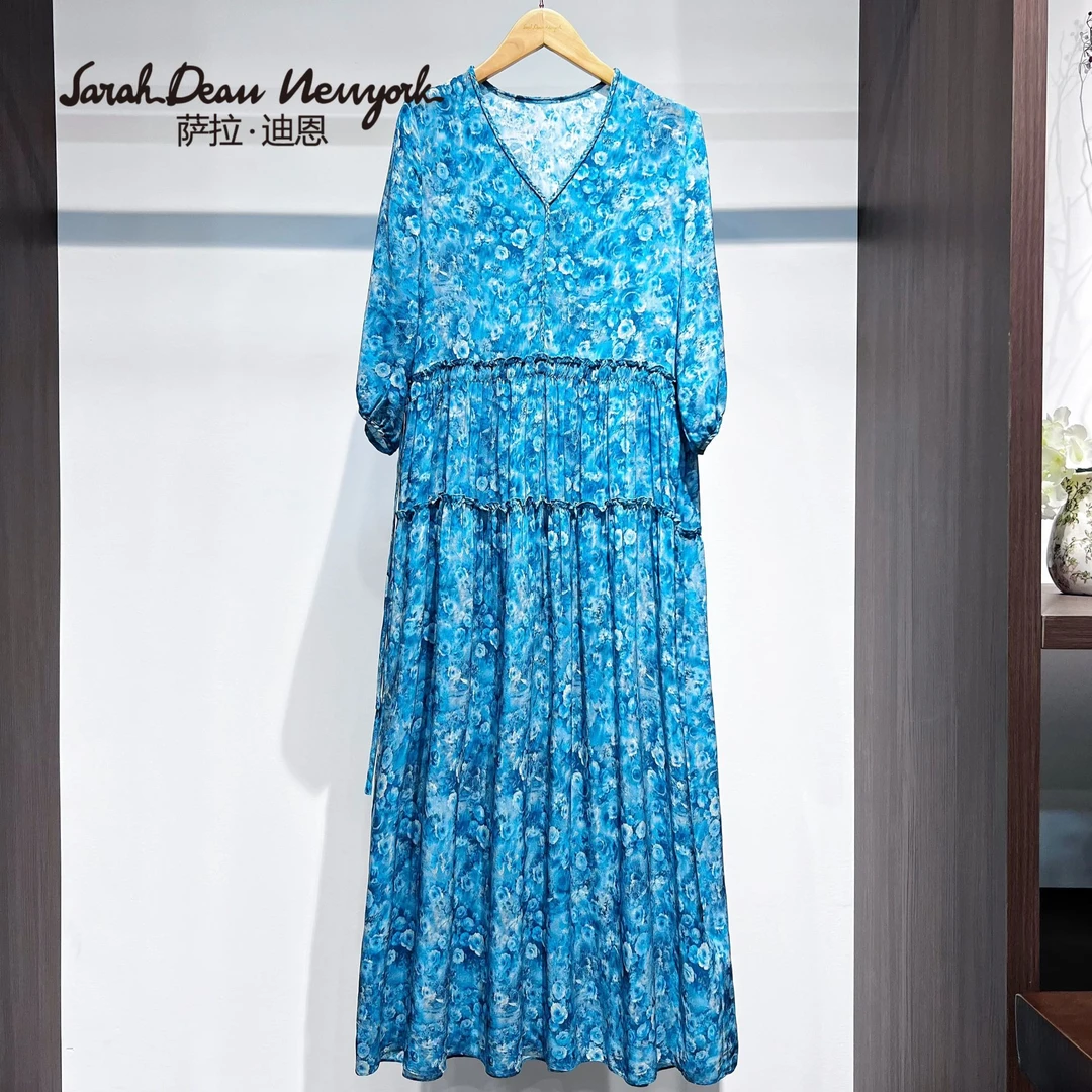 【萨拉迪恩】桑蚕丝优雅大牌时尚百搭设计师连衣裙