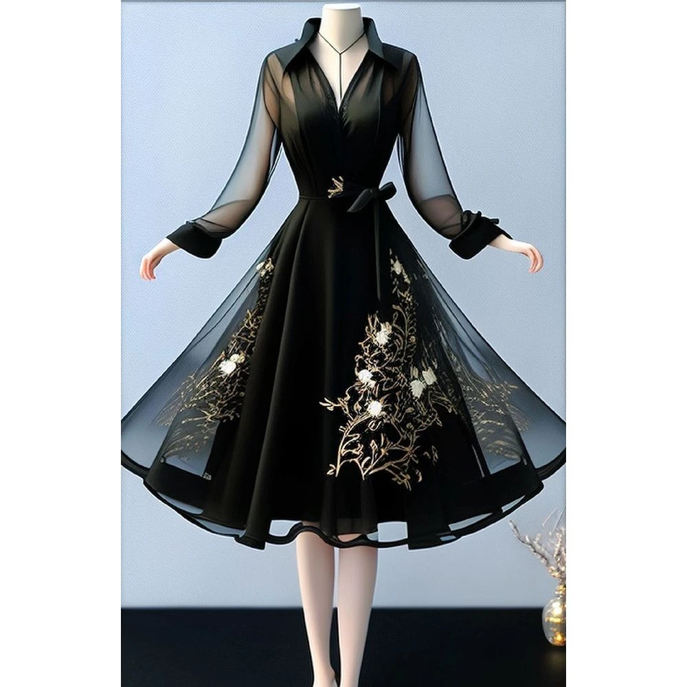 外贸一线品牌大牌尾单剪标洋气通勤黑色衬衫式连衣裙女装2025新款