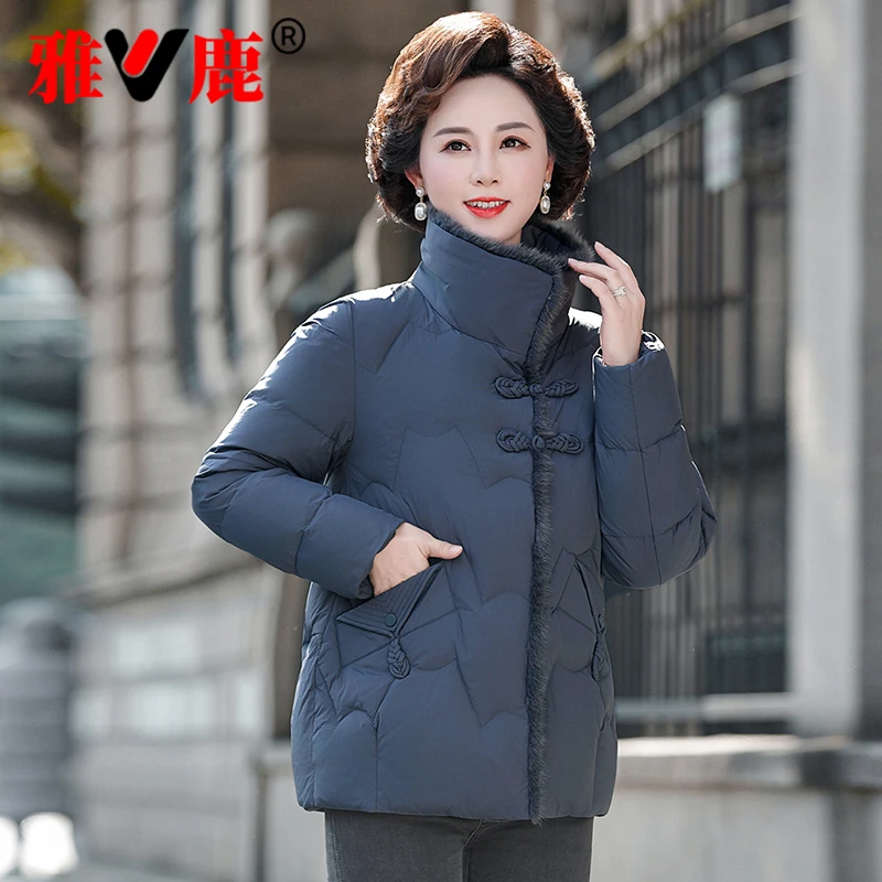 V/雅鹿羽绒服中年妈妈装高领防风保暖2025冬季新款加绒加厚防寒服