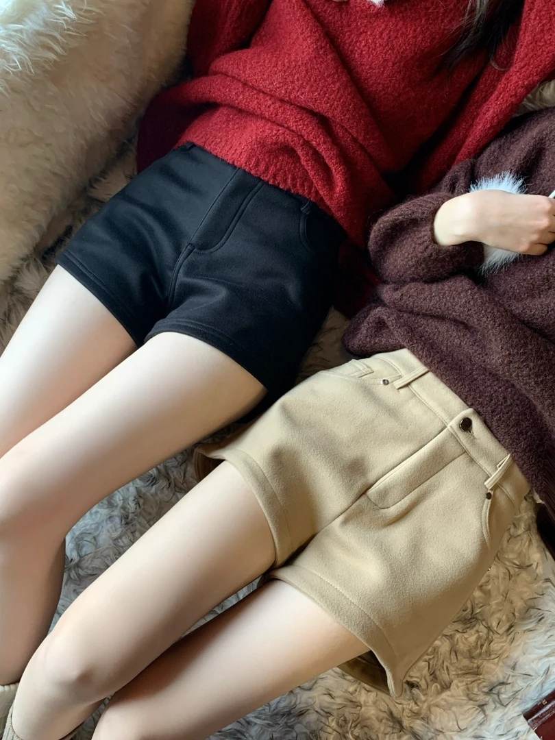 EIA一尧【女团裤】气质百搭高腰显瘦呢料短裤女秋冬高密显高裤子女