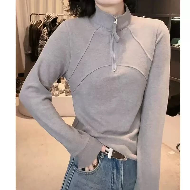 百搭立领纯色长袖小衫