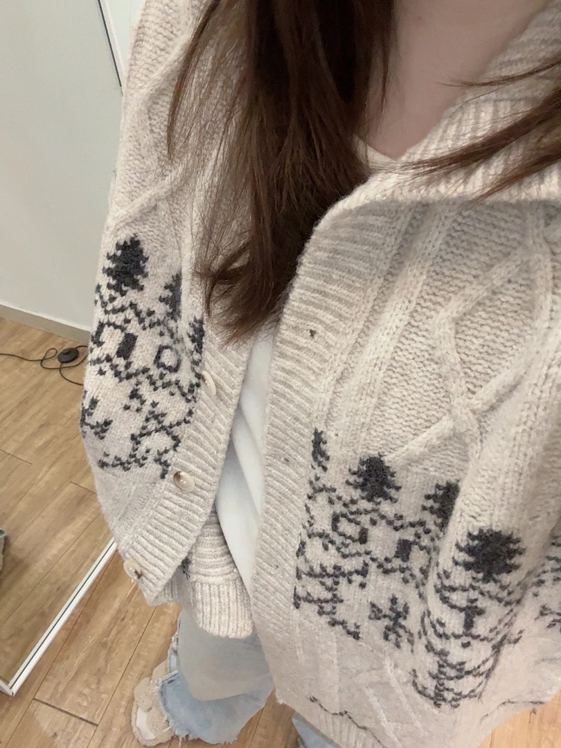 2253#【费尔岛黄昏】复古提花针织圣诞树毛衣外套