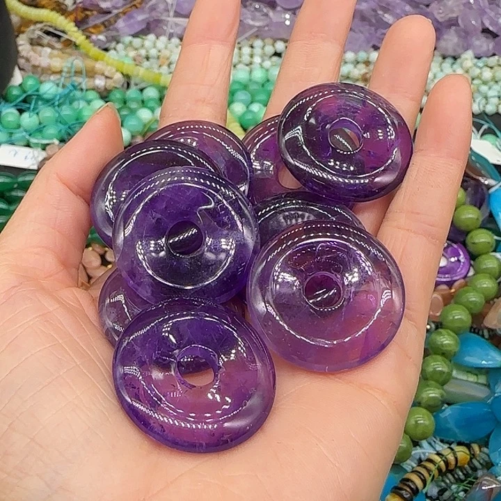 玛瑙/玉髓合金珠宝半成品紫水晶扣子30mm一颗