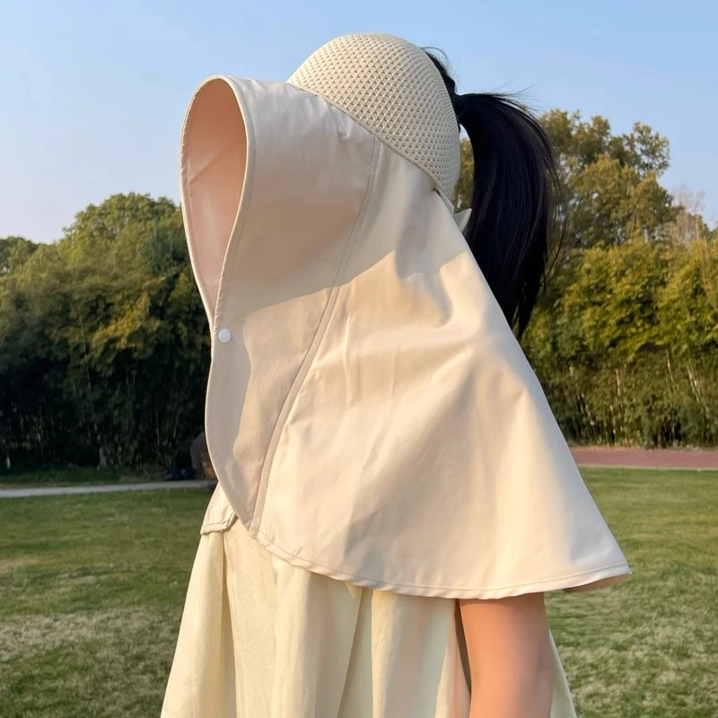 夏季防晒帽女大帽檐防紫外线遮阳披肩帽户外护颈遮脸可折叠渔夫帽