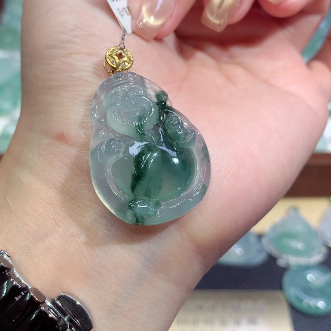 吊坠(不含链)18K金镶嵌翡翠