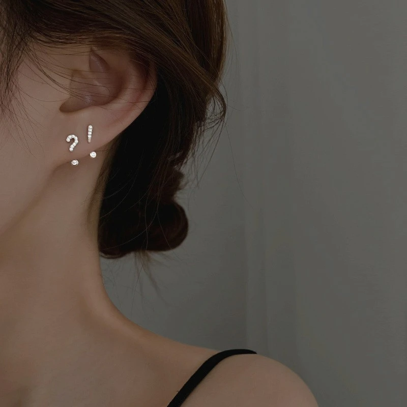 不对称符号耳钉女简约设计感叹问号耳环ins百搭小众百搭气质耳饰