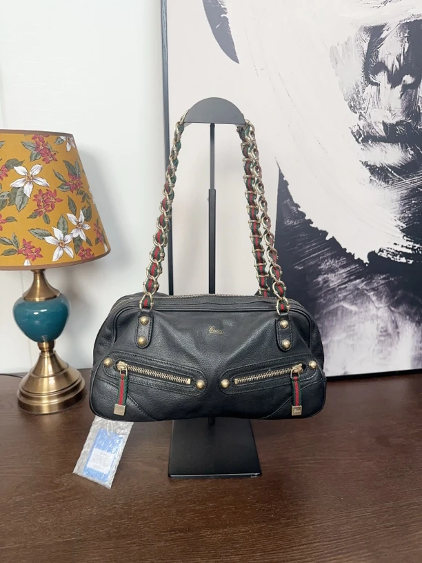 95新 GUCCI/古驰 重工全皮皮穿链单肩包 钱钱中古