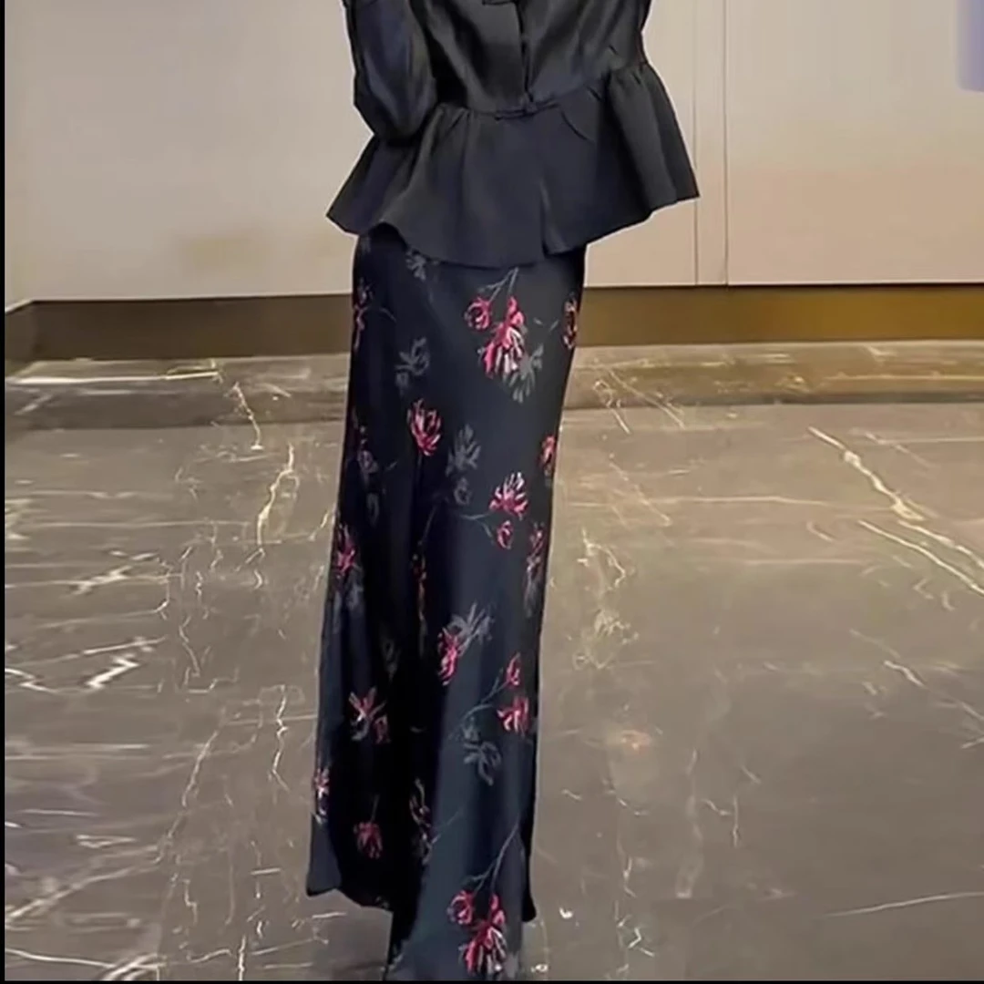 【玫瑰裙子】复古气质高腰显瘦半身裙女新款时尚碎花印花百搭长裙子