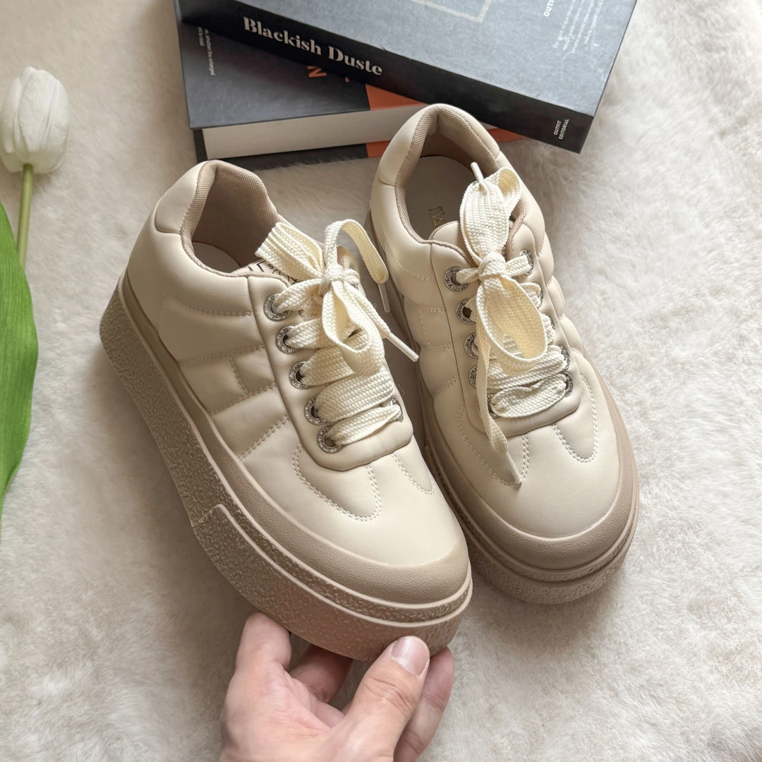 时尚舒适感~25年早春新款百搭圆头系带轻便厚底休闲板鞋71X67036