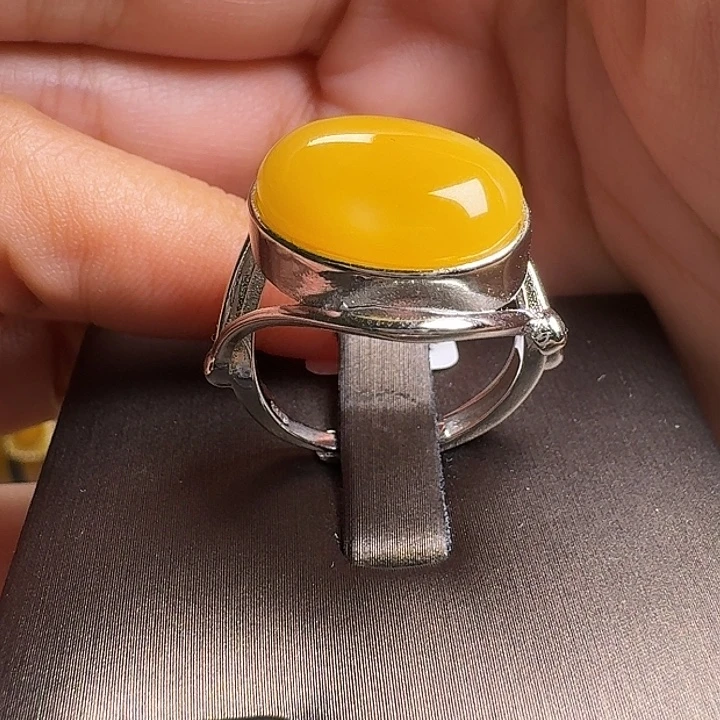 蜜蜡银S925镶嵌戒指戒指