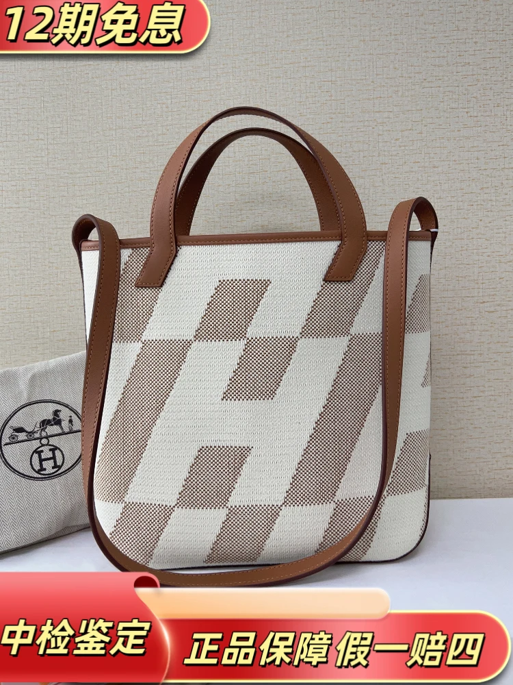 99新 Hermes/爱马仕 99新Hermes爱马仕cabas biais 27帆布拼皮Z刻