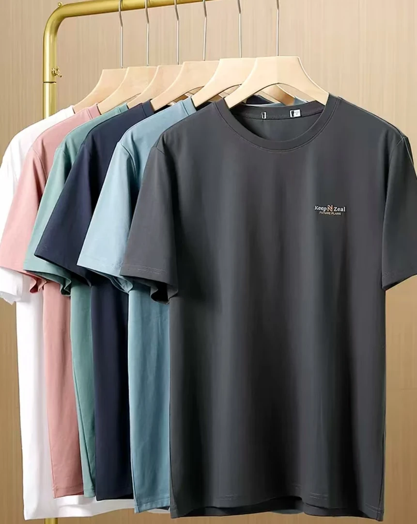 2Y140  凉感冰爽棉！品牌撤柜剪标男纯色圆领刺绣T恤衫