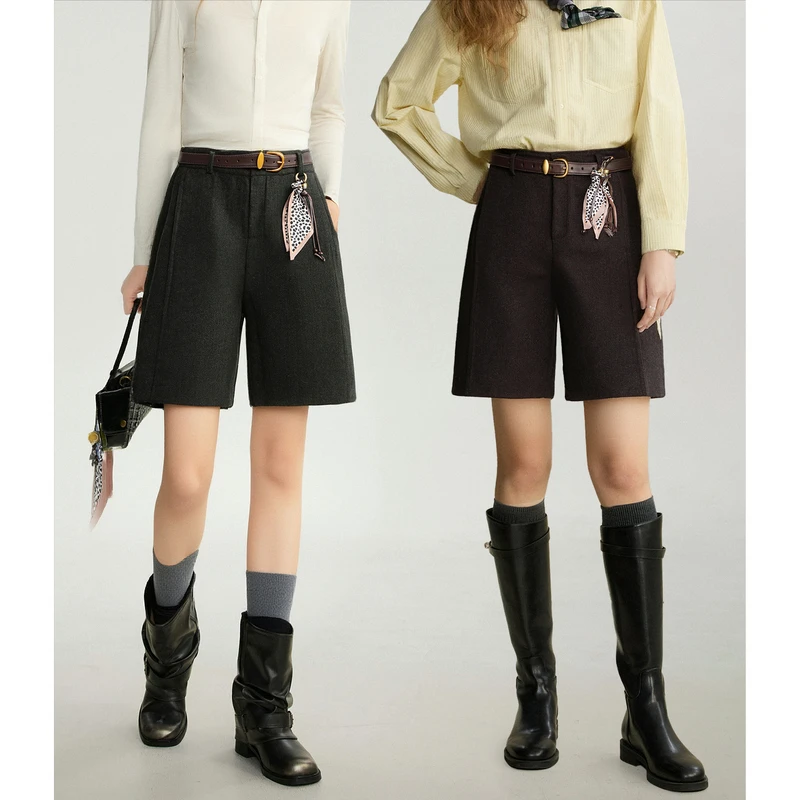 NAGUAGU/南瓜谷【卡罗阔腿裤】羊毛人字纹女装休闲裤FX4KZ0547-A