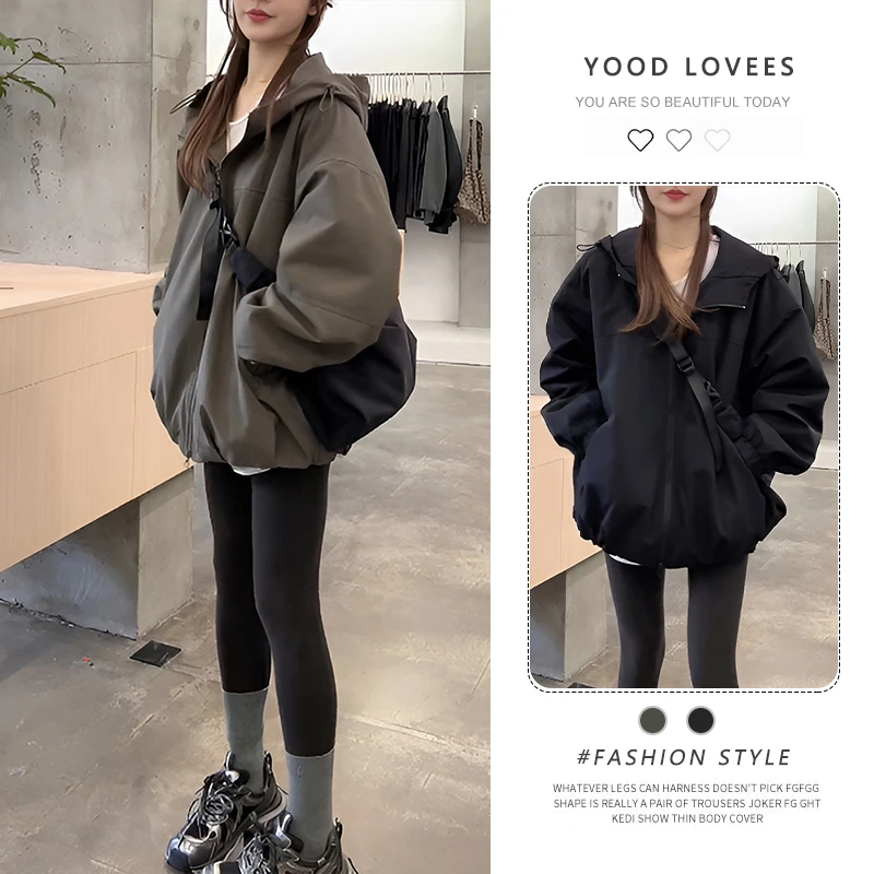 连帽棉衣冲锋衣外套女欧洲站2025秋冬韩版宽松休闲中长款夹克开衫