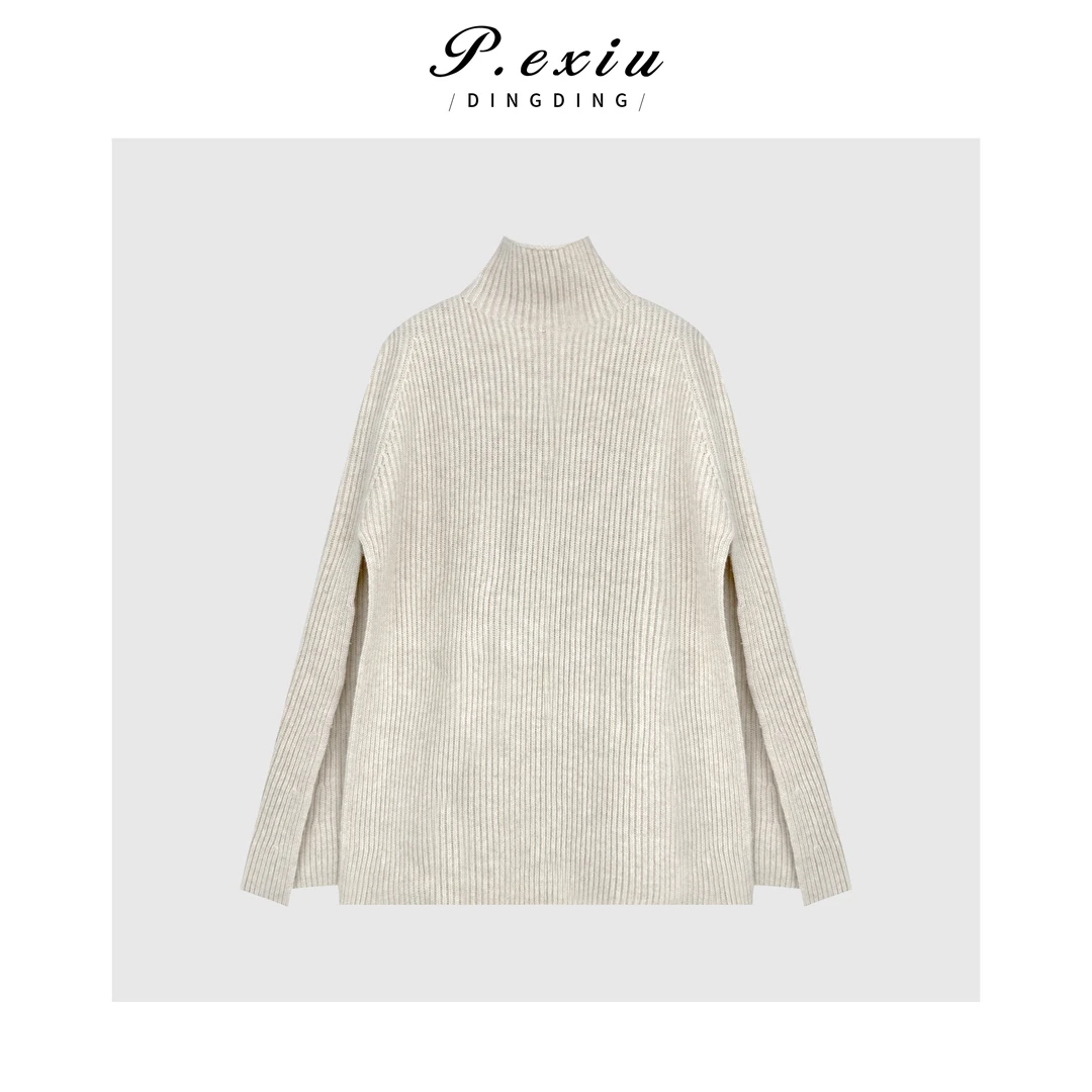 羊毛气质优雅竖坑条高领宽松斗篷针织披肩Q23145