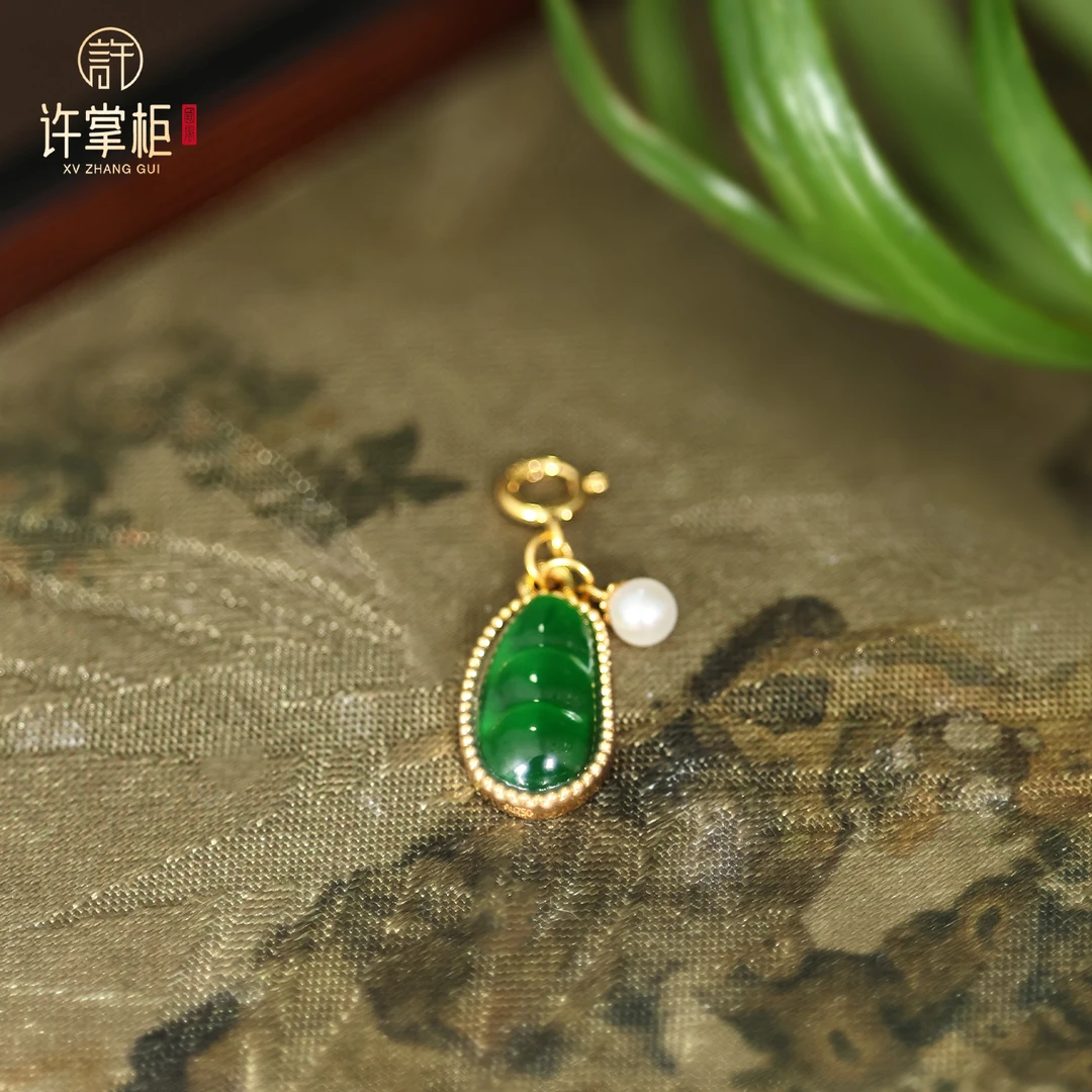 许掌柜｜福盈 18K金翡翠吊坠福豆颈饰DIY配饰天然翡翠A货个性精致