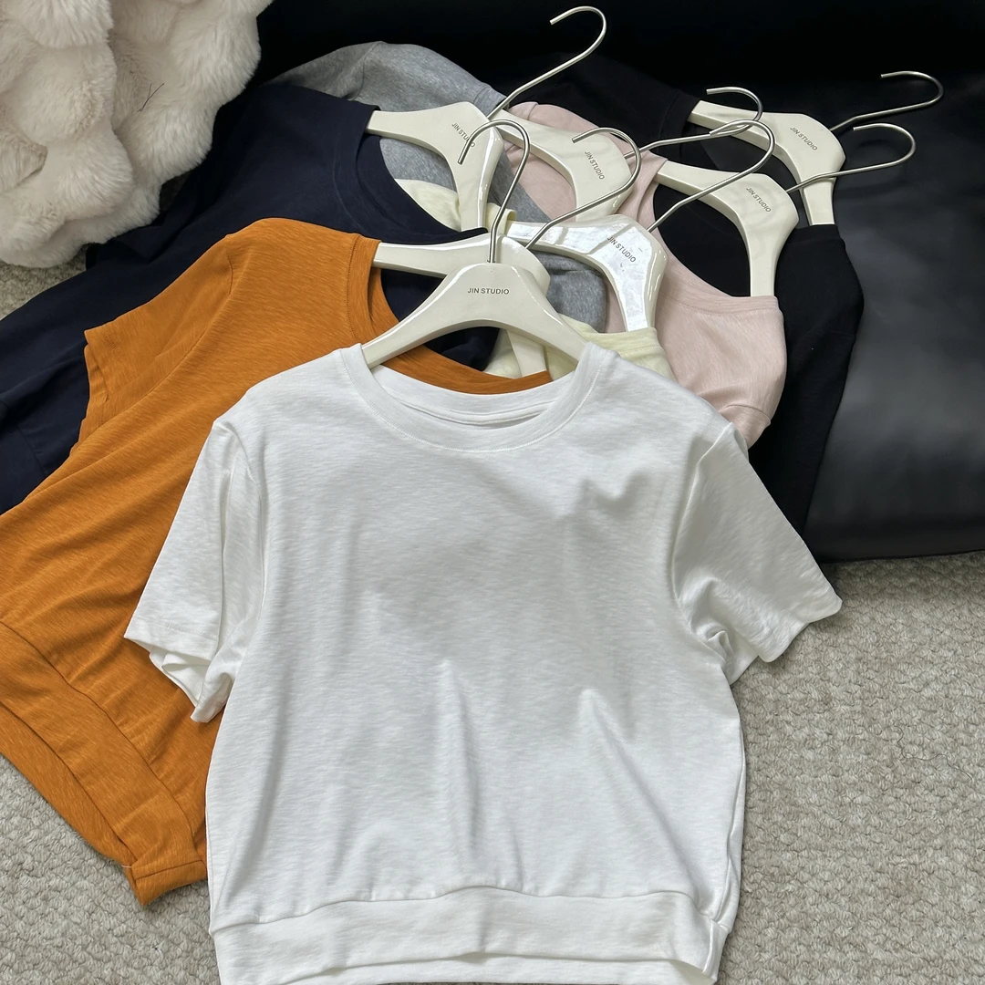 【锦衣鹊羽】3523平纹软弹系列下摆收口设计宽松调性短袖T恤上衣