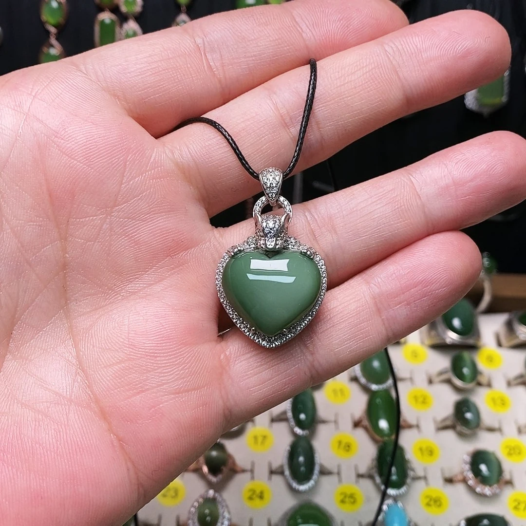 和田玉（碧玉）银S925镶嵌颈饰