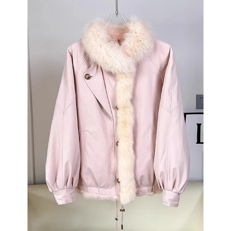 2026冬季新款单面穿时尚保暖派克服百搭粉色加厚棉衣外套女款ins