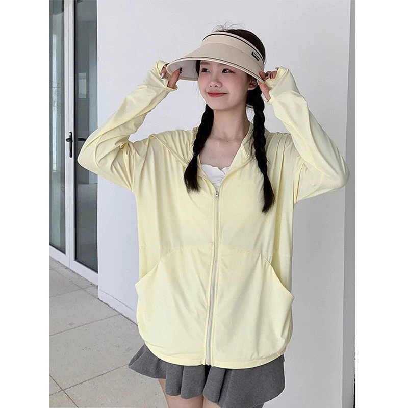 冰丝防晒衣女黑色薄款轻薄透气紫外线外套宽松开衫连帽新款夏季