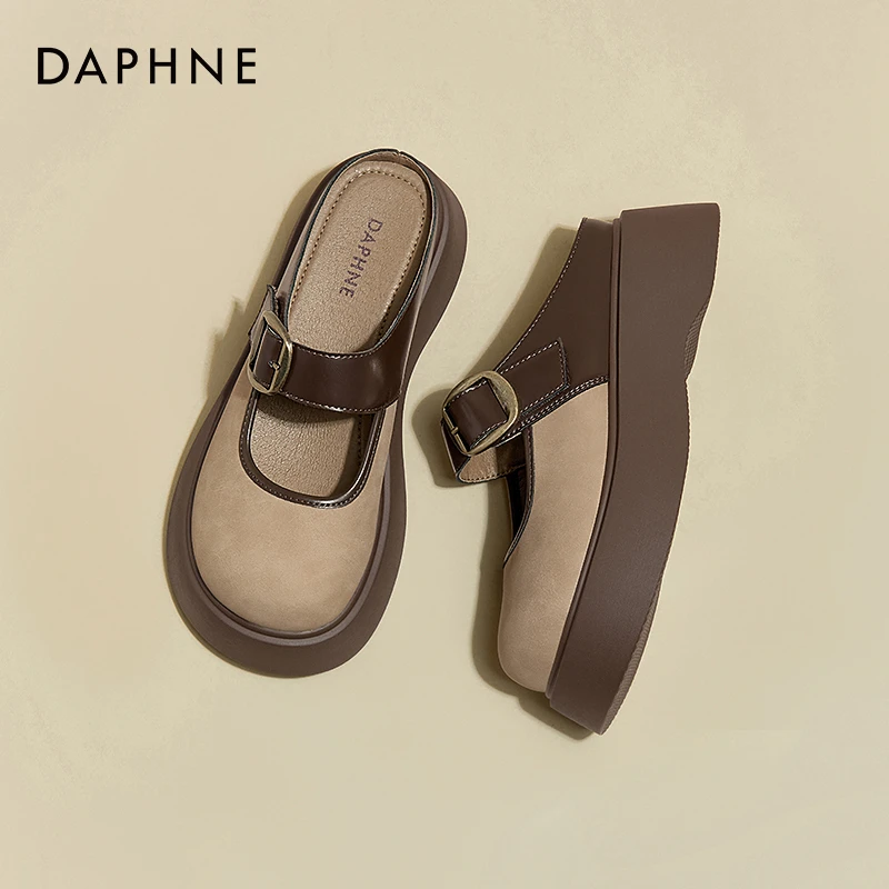 达芙妮圆头百搭半拖勃肯鞋女2025年春新款复古包头拖舒适软底单鞋