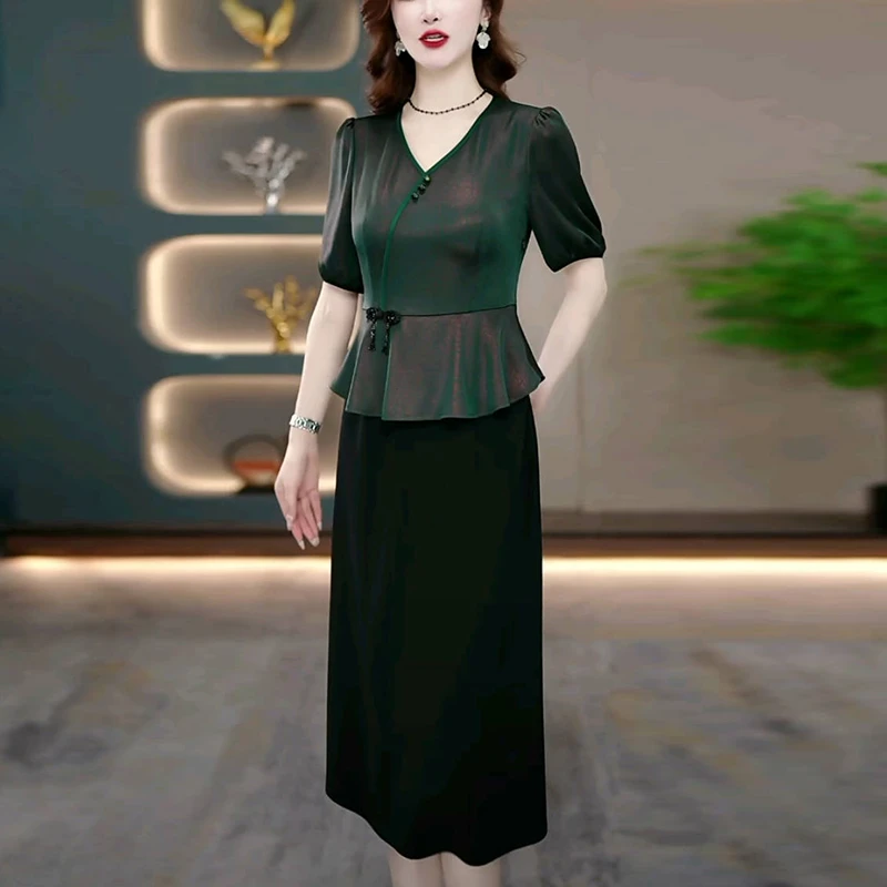 夏季洋气收腰显瘦假两件裙子女款爆款2025新款时尚高贵气质连衣裙