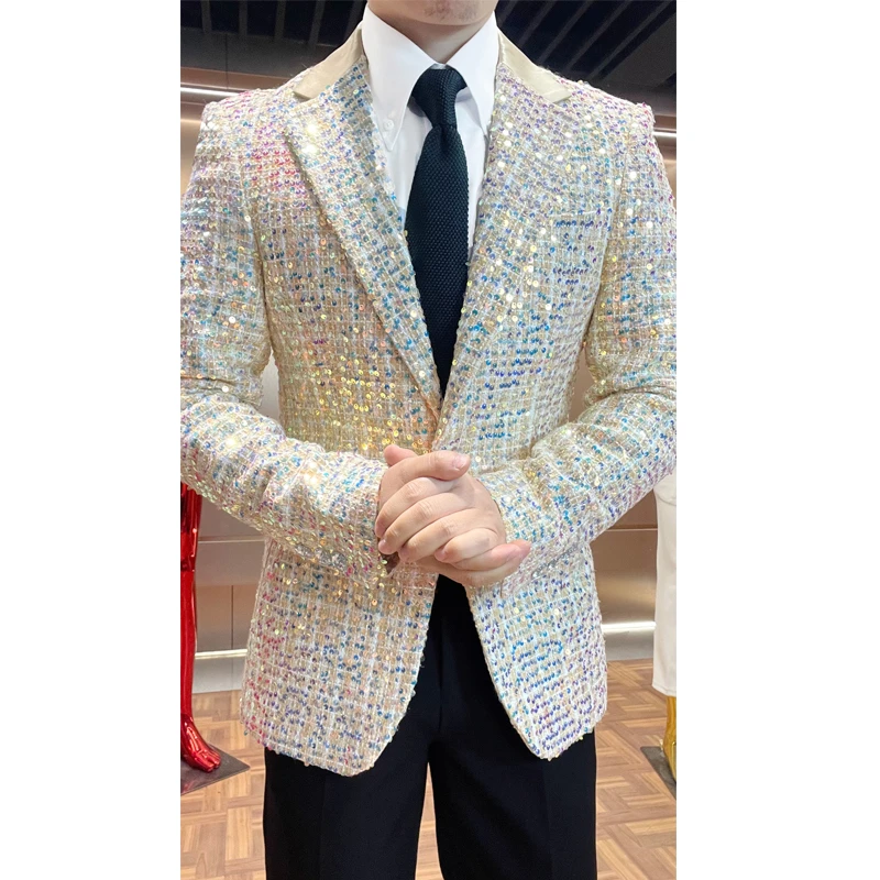 面料25年新款表演2025外套主持人演出服痞帅修身演出服装男