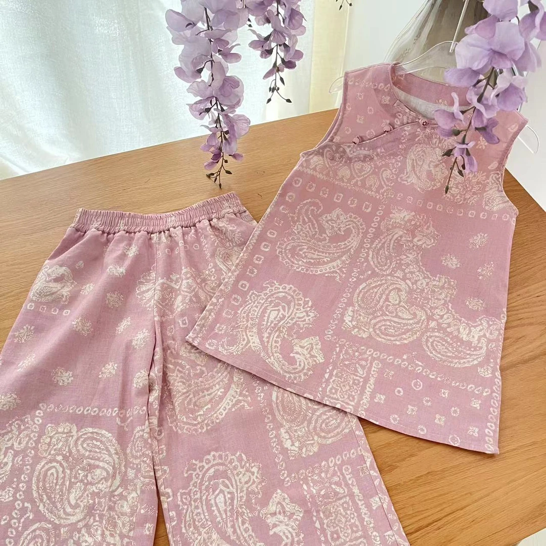 【喜儿定制】X夏季新款粉色马甲裙裤子汉服休闲中大童夏季宝宝粉色