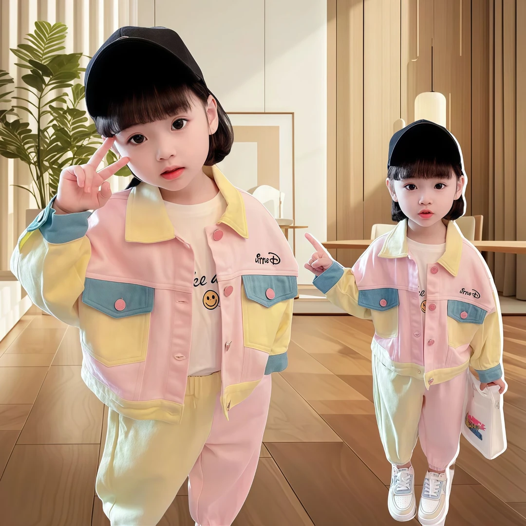 独特洋气时髦女童牛仔套装春秋款潮流炸街儿童秋装女孩休闲两件套