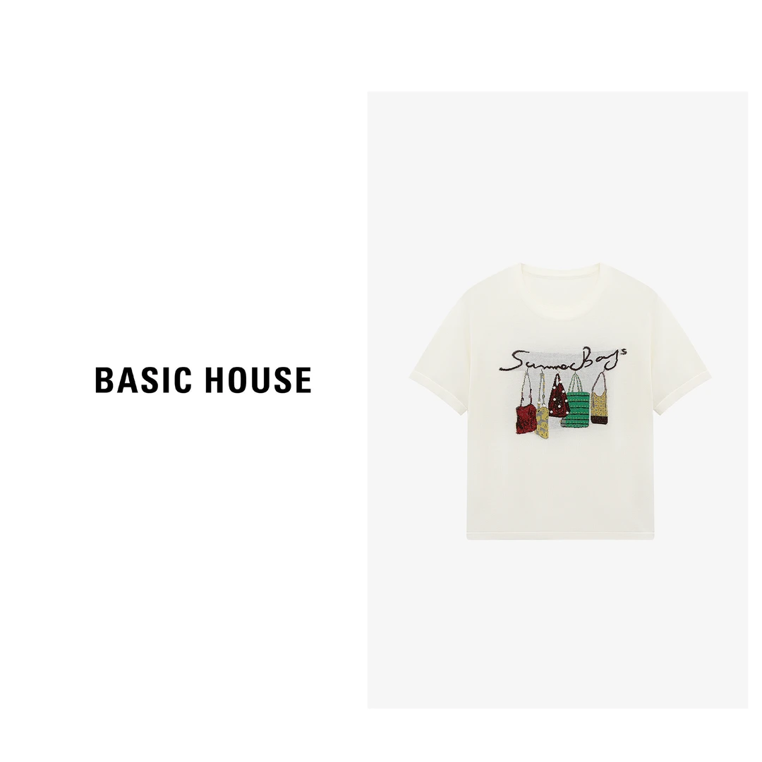 Basic House/百家好夏季没事宽松圆领时尚百搭针织衫-B0625B5A392