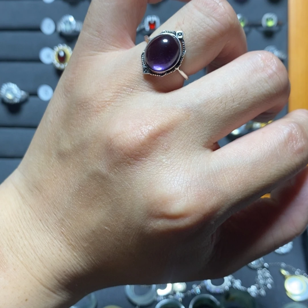 蛇纹石玉戒指银S925镶嵌故*