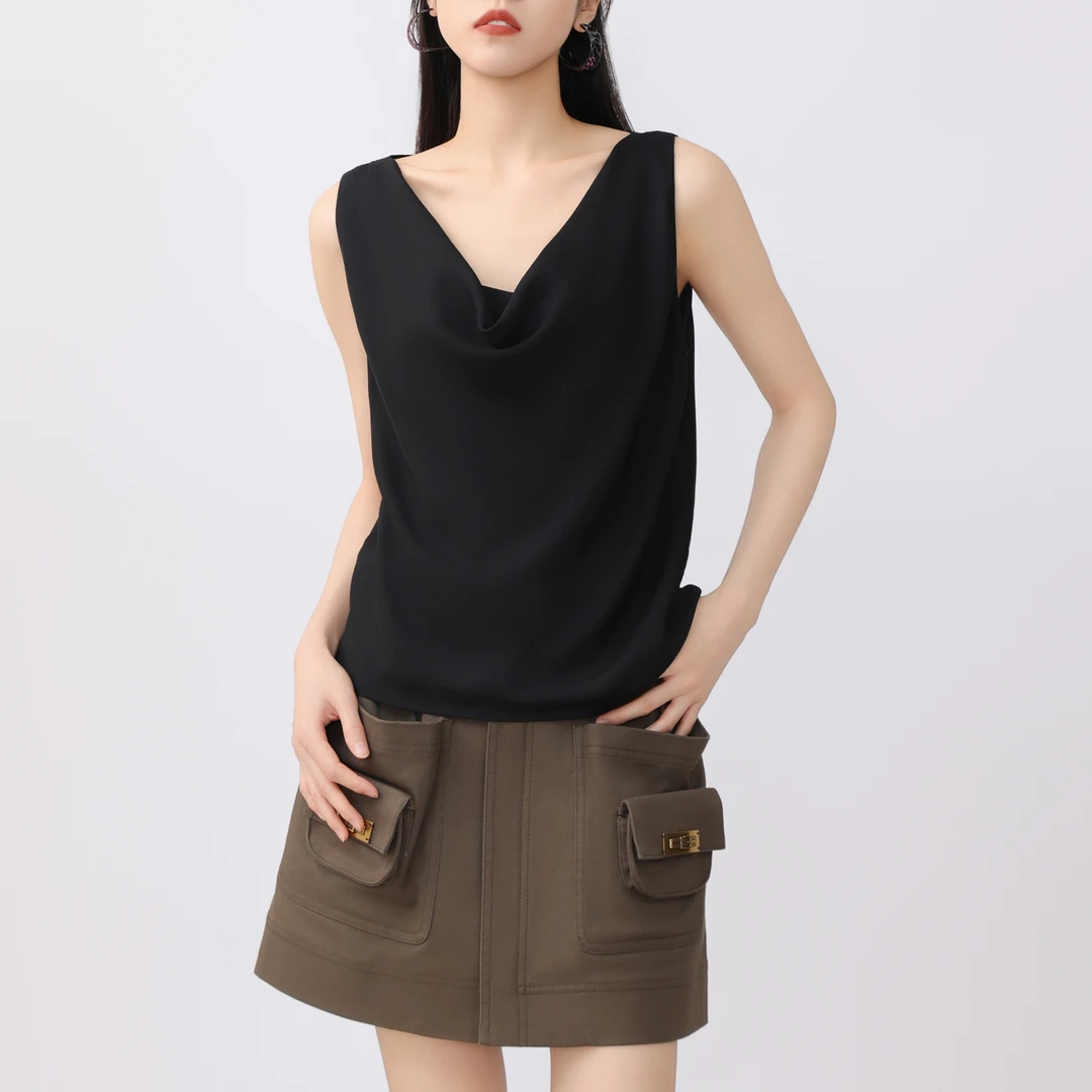 AMASS/阿玛施 轻奢百搭显瘦气质纯色宽松荡领无袖吊带背心5301076