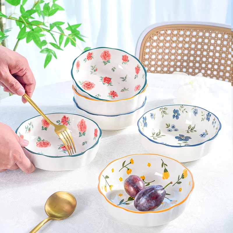 【6只装】2025新款创意网红面碗沙拉碗陶瓷甜品碗高颜值釉下彩