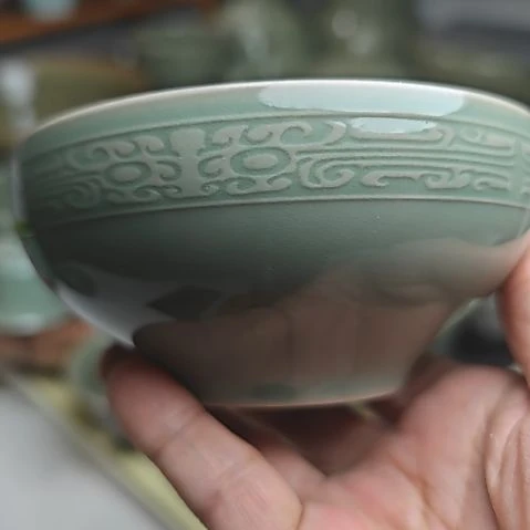 耀州窑老泥料饕餮纹米饭碗四只