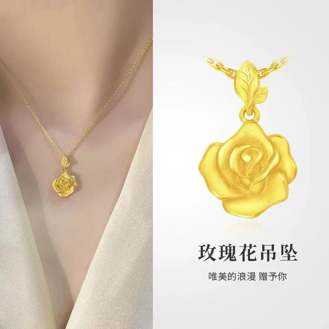 铜合金项链 Moonlight 金店同款甜美浪漫复古玫瑰花吊坠【316】