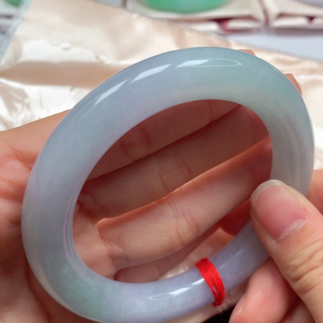 翡翠未镶嵌手镯冰胶胖圆淡春彩完美5960