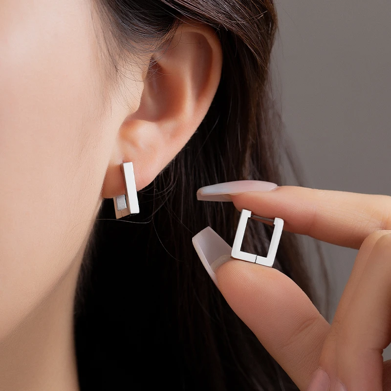钛钢耳饰 2025流行款方框耳扣小众时尚饰品素圈耳环首饰女款耳圈