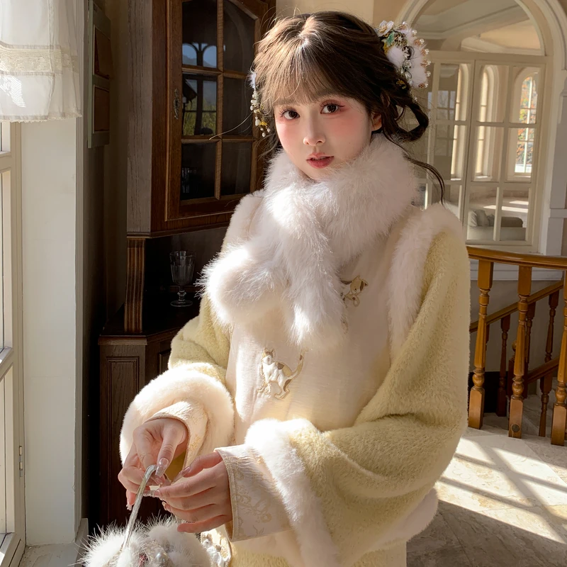 森女部落原创民国风大小姐改良猫咪刺绣加绒套装女新年拜年服冬季