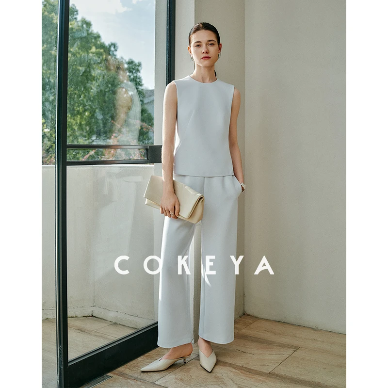 COKEYA/极简主义“老套”~弹力抗皱纱经典立裁背心阔腿裤套装