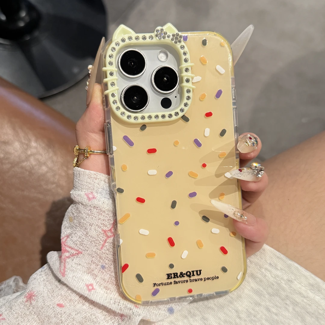 夏日多巴胺斑点闪钻KT镜头适用苹果16手机壳15promax高级14/13新
