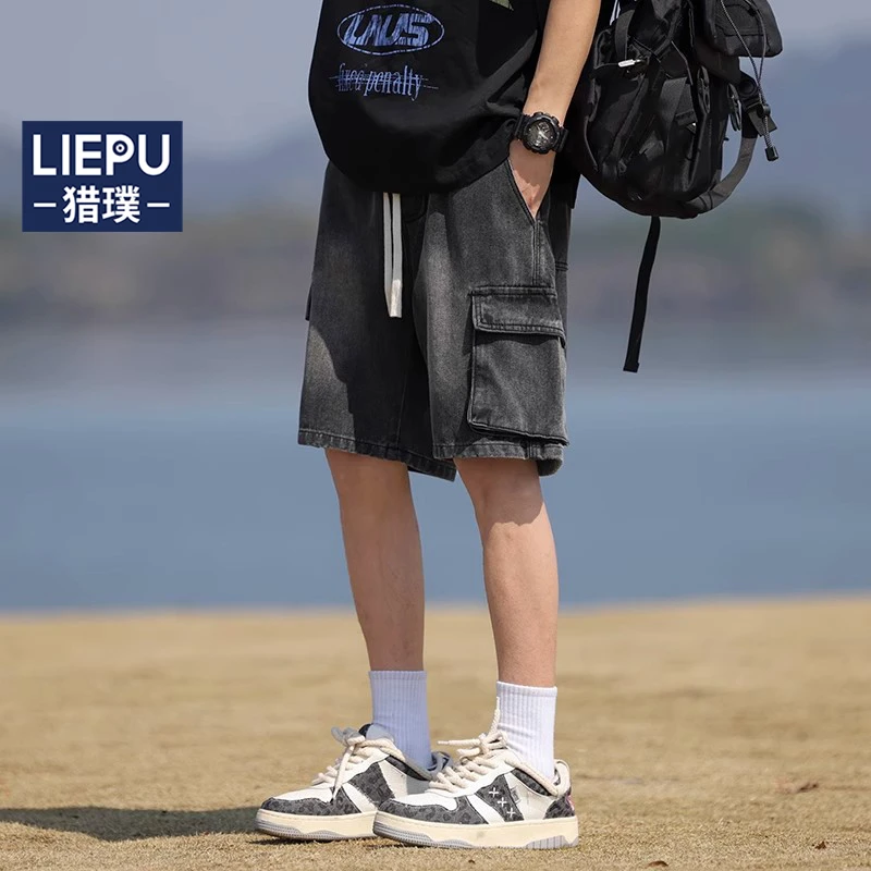 猎璞男生短裤夏季薄款工装牛仔裤男士潮流宽松休闲百搭直筒五分裤