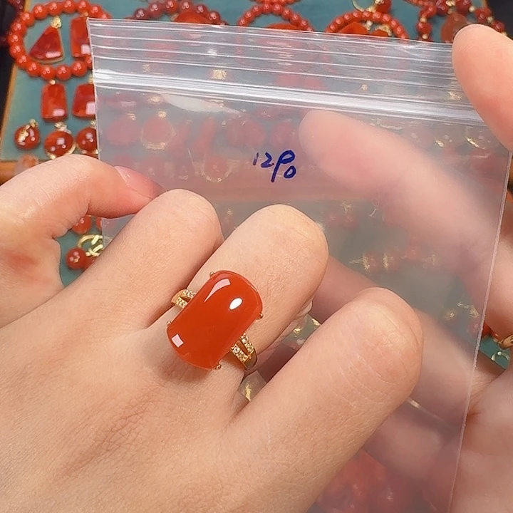 南红玛瑙银S925镶嵌戒指