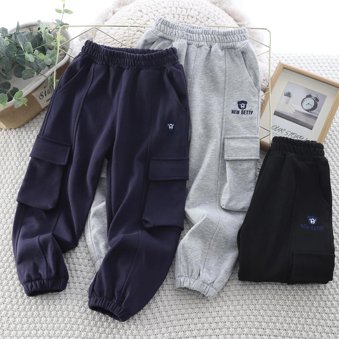 肉肉家-【立体口袋工装裤】儿童春季休闲运动束脚卫裤