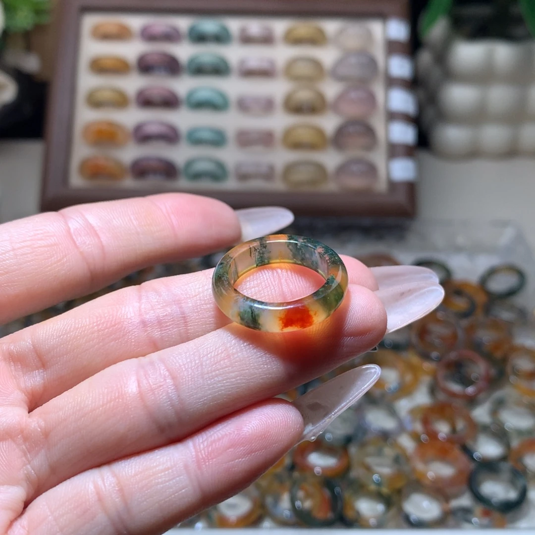 玛瑙/玉髓未镶嵌戒指1号 红油水草