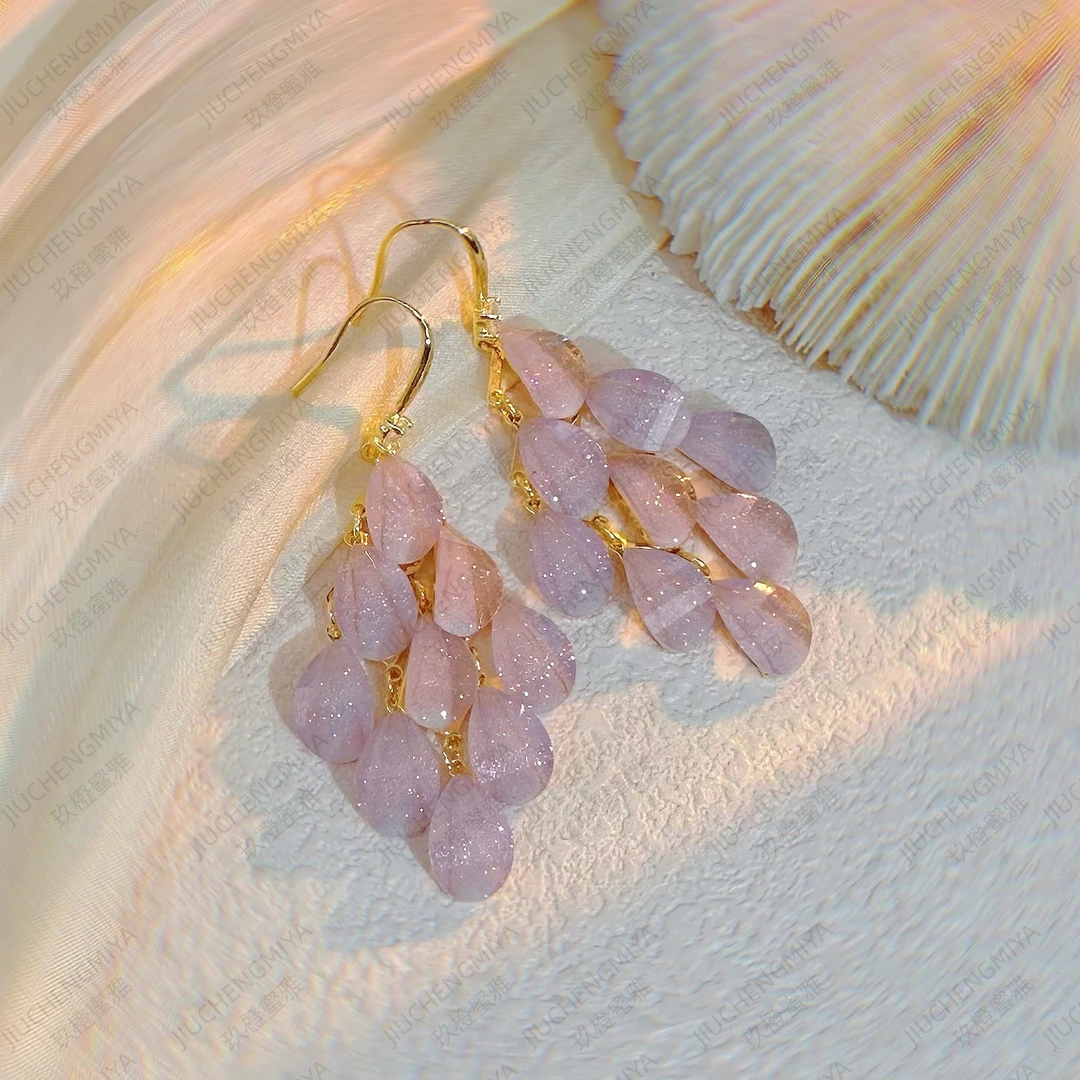 铜合金合成锆石耳饰 彩糖CH704时尚高级感气质氛围感花朵流苏耳环